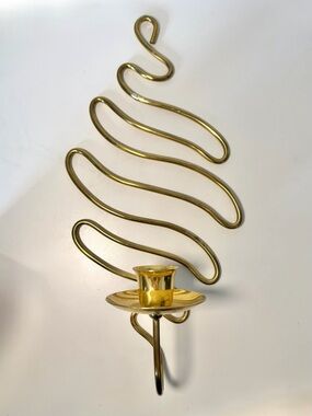 Vintage MCM Partylite Brass Tone Wall Candle Holder Serpentine Sconce